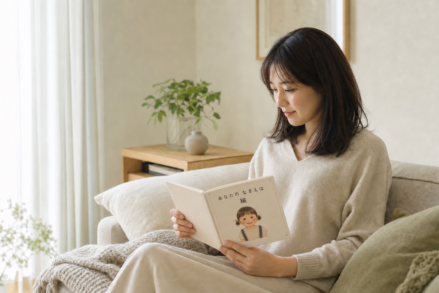 大人になり、両親から贈られた絵本を読み返す女性
