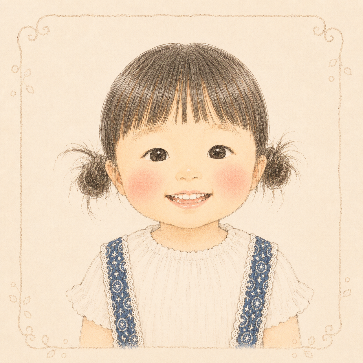 お子さまの表情や顔立ちを繊細に描いた似顔絵タッチのイラスト